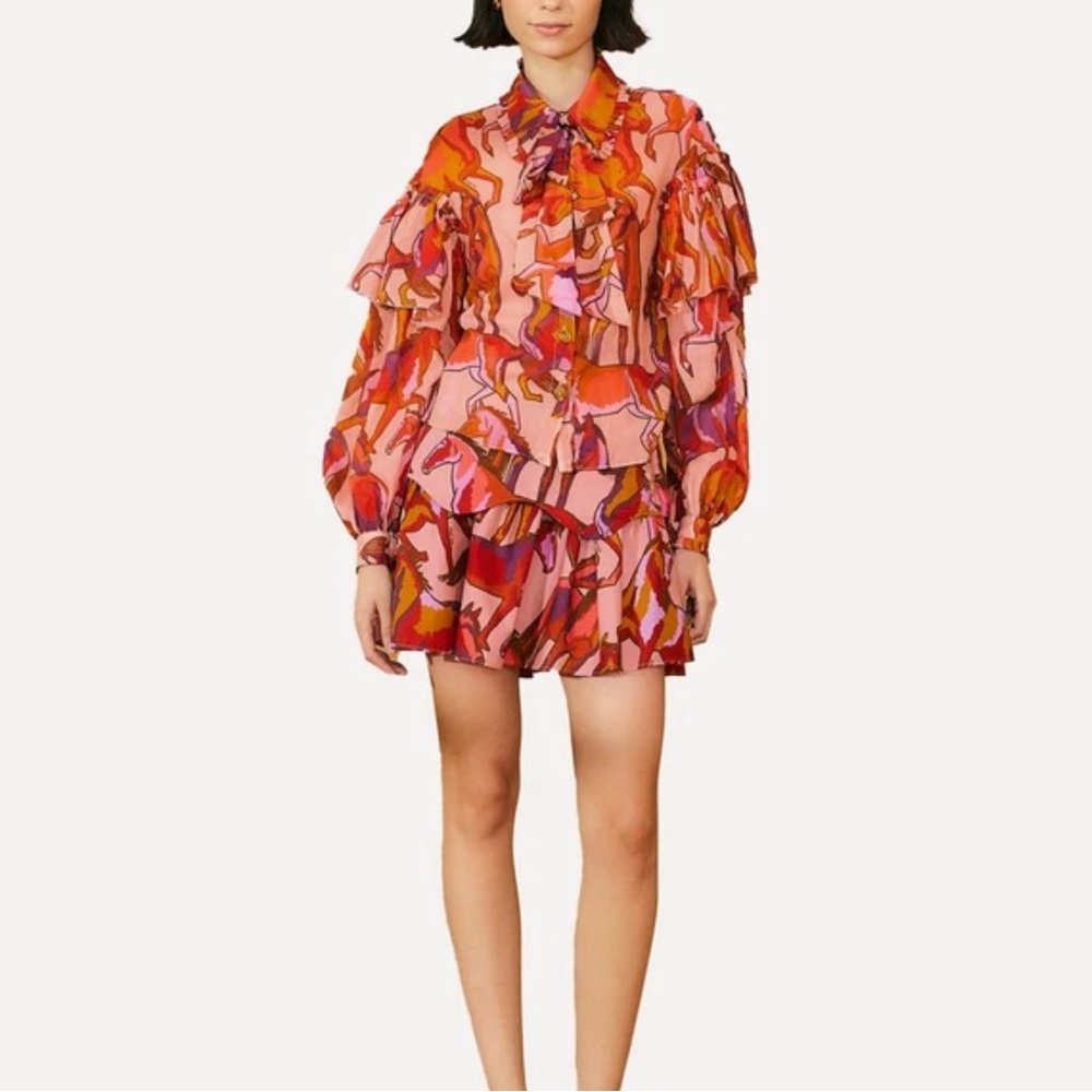 Farm Rio Wild Horses Rose Tiered Mini-Skirt